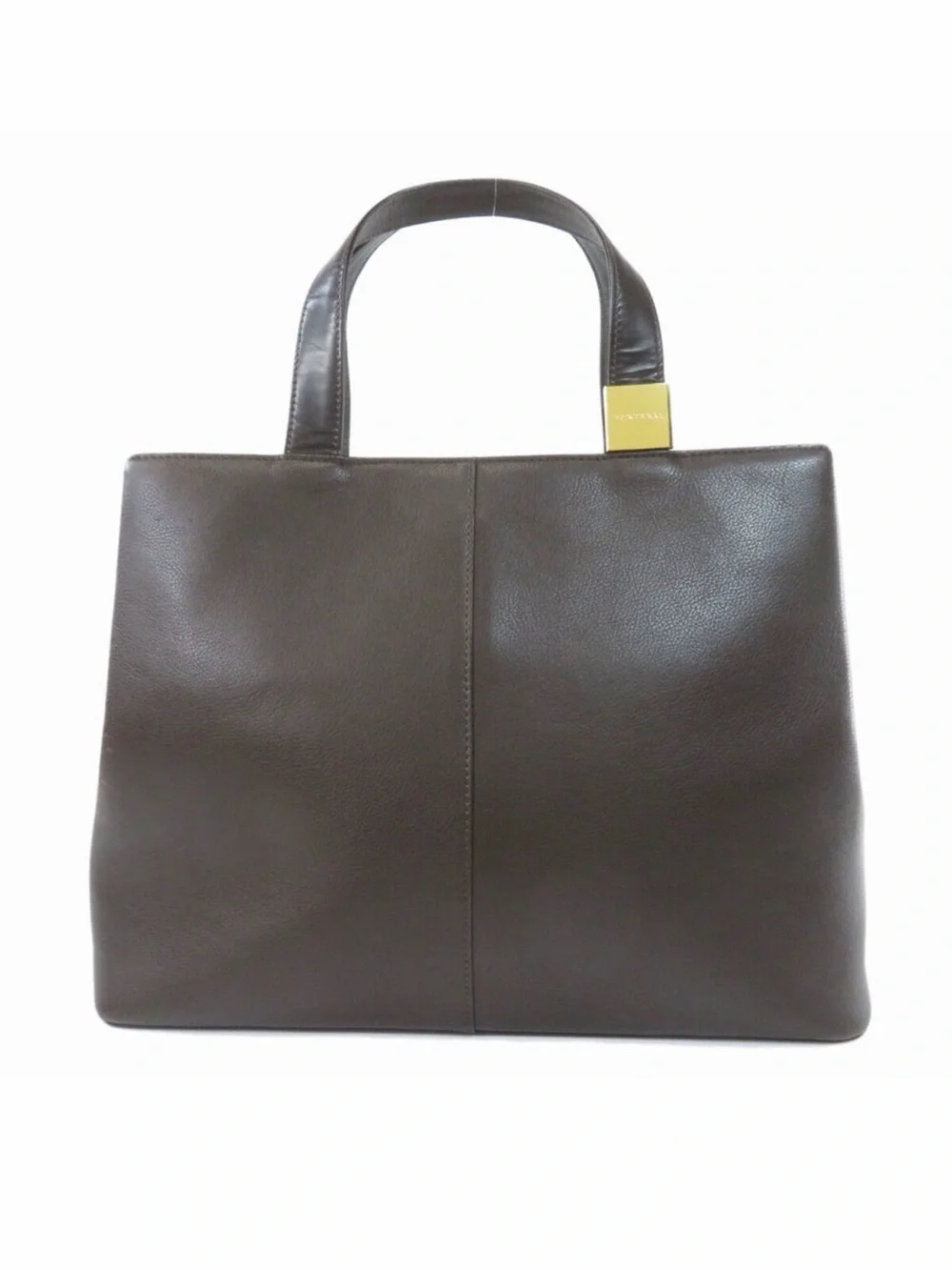 Burberry Chocolate Brown Leather Checkered Handbag Tote w/ Gold Accent